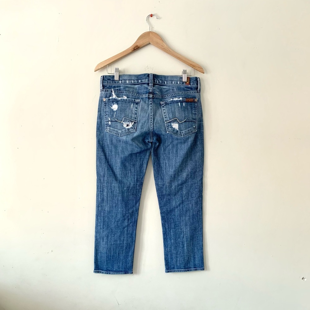 7 For All Mankind Crop Straight Leg Distressed Jeans - Picture 2 of 6